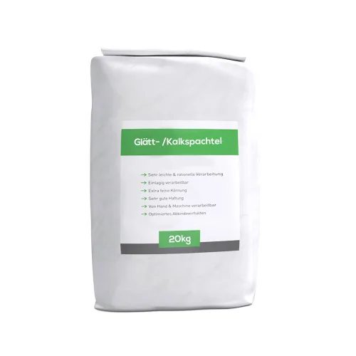 Weißer Sack Glätt- /Kalkspachtel 20kg auf weißem Hintergrund