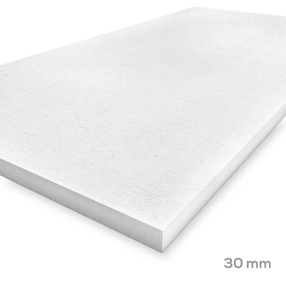Weiße Kalziumsilikatplatte mit 30 mm Dicke auf weißem Hintergrund