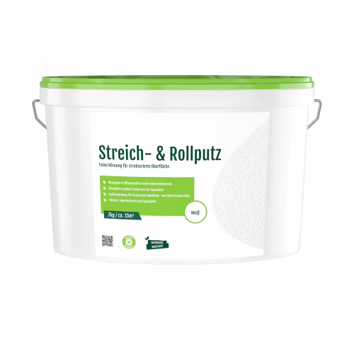 Weißer Eimer Streich- und Rollputz mit grünem Deckel, 7kg