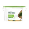 Weißer 5L Eimer Silikatfarbe mit grünem Deckel auf weißem Hintergrund