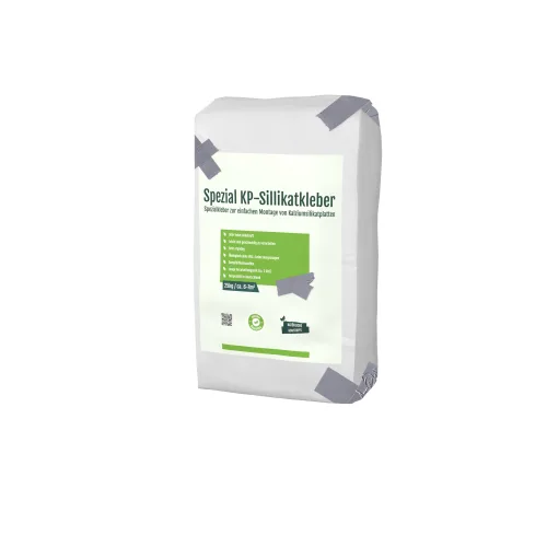 Weißer Sack mit grüner Etikettierung, Spezial KP-Silikatkleber, 25kg