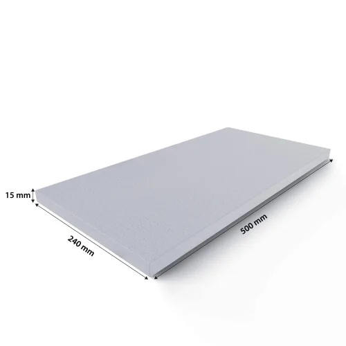 Graue Kalziumsilikatplatte 500x240x15 mm auf weißem Hintergrund