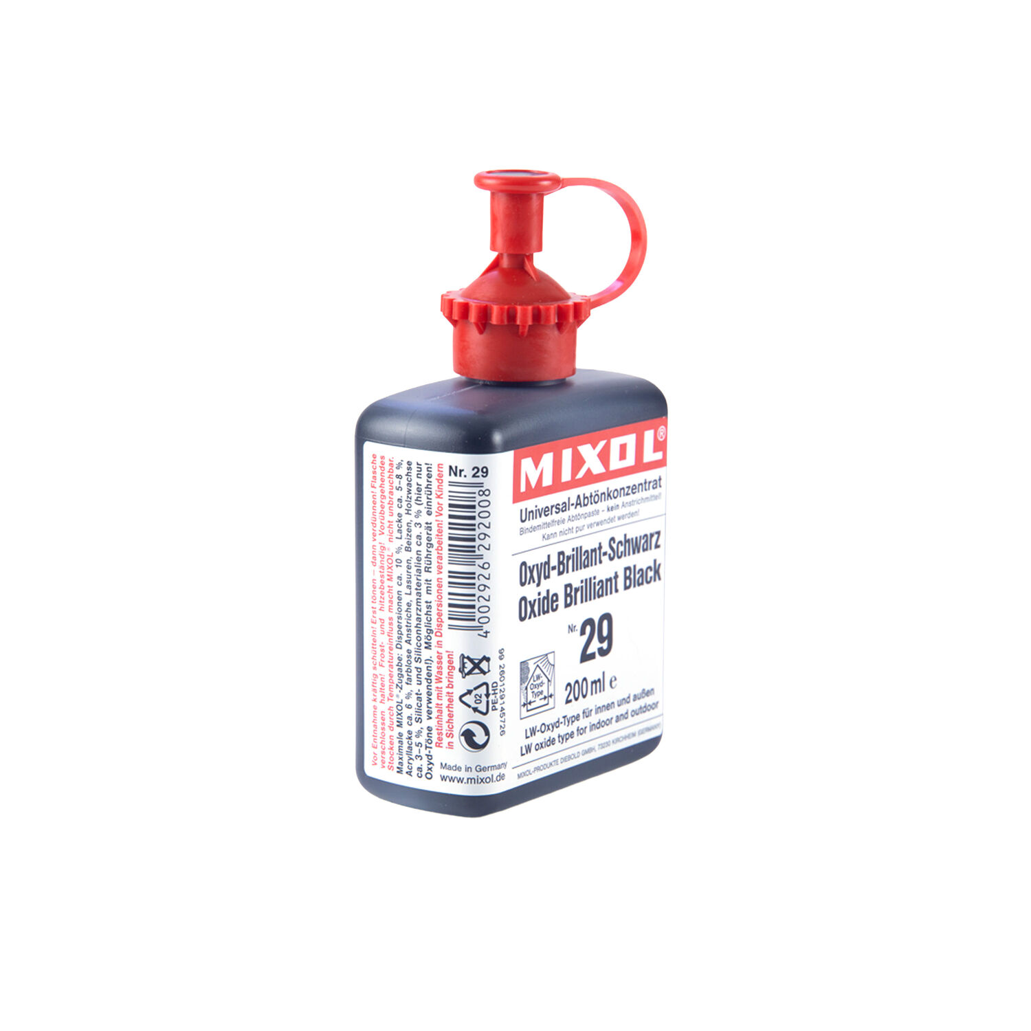 Mixol Abtönkonzentrat in Oxyd-Brillant-Schwarz, 200 ml Gebinde auf weißem Hintergrund