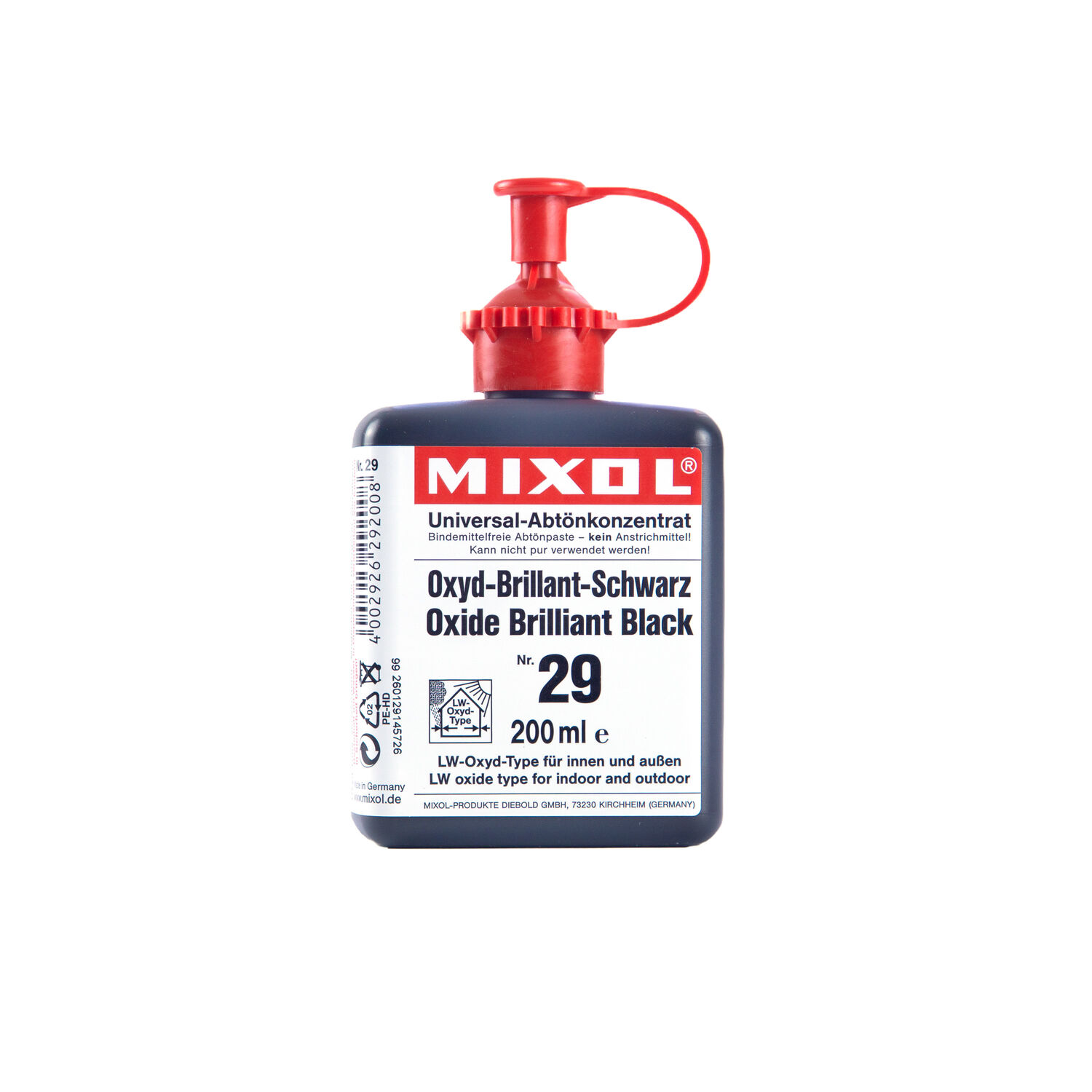 Mixol Abtönkonzentrat in Oxyd-Brillant-Schwarz, 200 ml Flasche, weißer Hintergrund