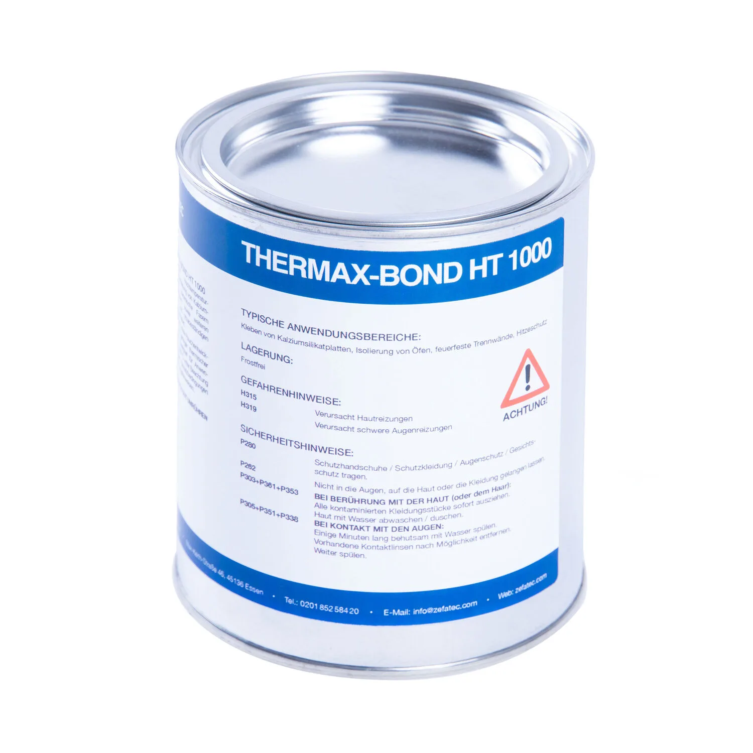 Weiße Dose THERMAX-Bond HT 1000 auf neutralem Hintergrund